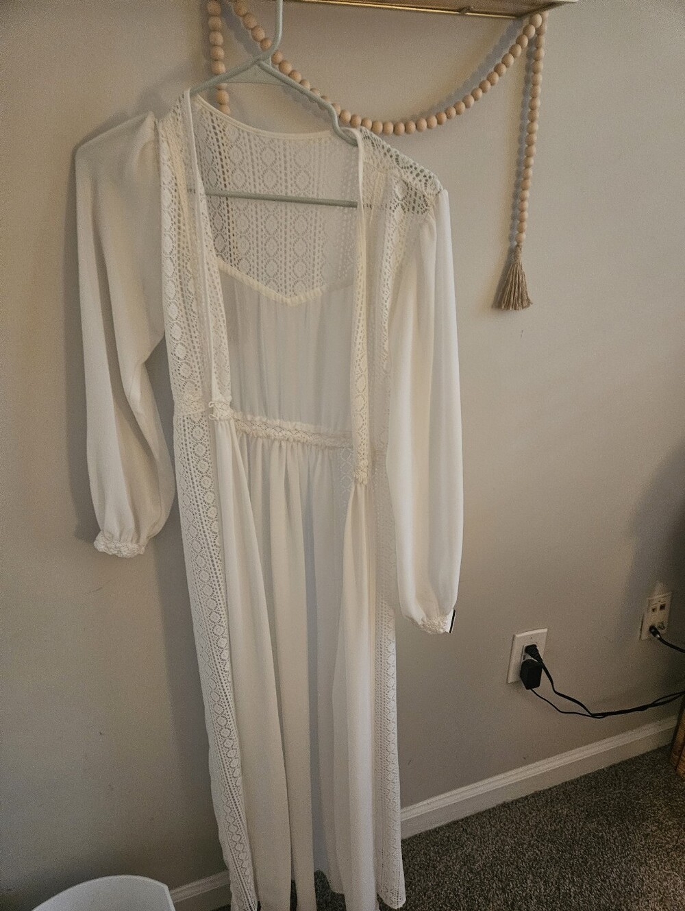 Women’s White Lace-Trim Long Over Dress